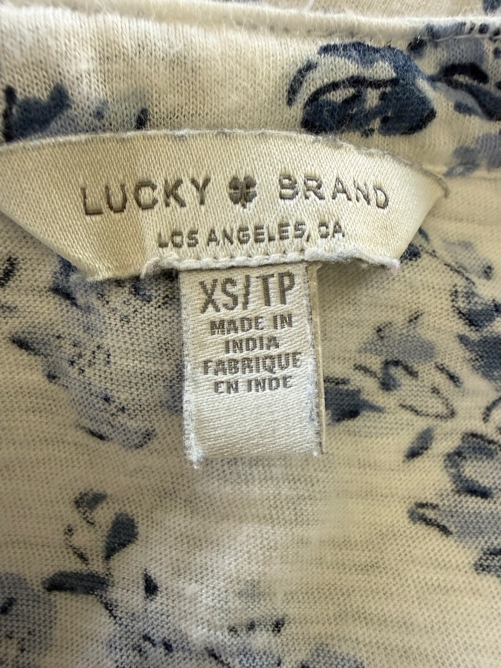 Lucky Brand Blue Floral Henley Top Soft Boho Long Sleeve Size XS - Picture 2 of 10